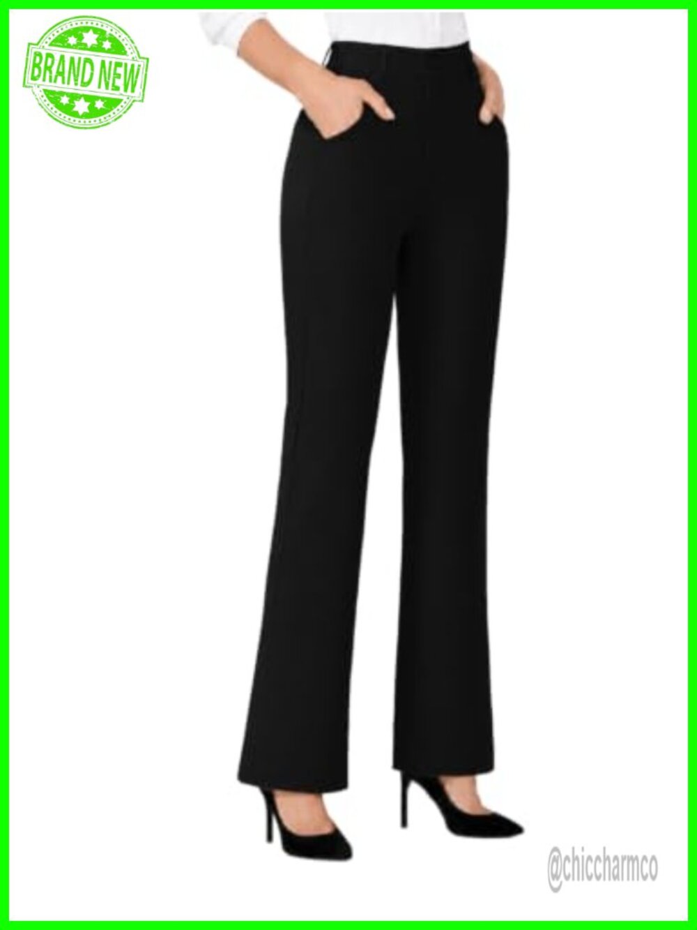 Stretchy Bootcut Dress Pants High Waisted Pull On Work Slacks with Pockets